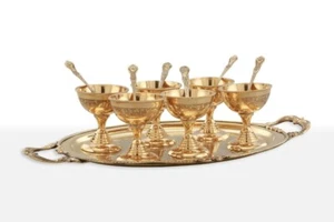 Brass Ice Cream Serving Set 13 Pieces - Picture 1 of 12