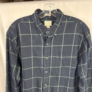 J Crew Shirt Men Large Blue Green Windowpane Plaid Brushed Twill Slim Fit - Picture 1 of 8