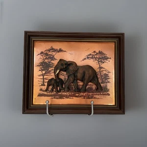 John Louw Signed Copper Art 3D Elephant and Baby Wall Art Framed Picture - Picture 1 of 10