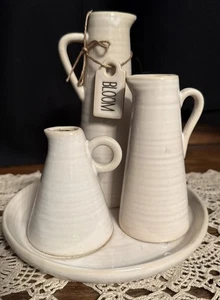 Mud Pie  Tray with Attached Pitcher Vases, Creamy White New - Picture 1 of 8