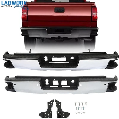 Steel Rear Bumper Assembly Chrome For 2014-2018 Chevy Silverado 1500 GMC Sierra - Imagem 1 de 4