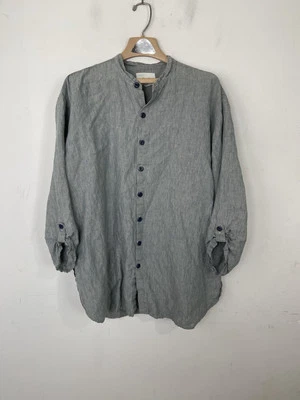 Camisa para mujer FLAX mediana Lagenlook de gran tamaño azul lino playa mínima relajada Foto 1 de 4