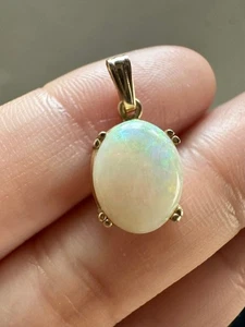 14k solid yellow gold natural opal oval pendant - Picture 1 of 10