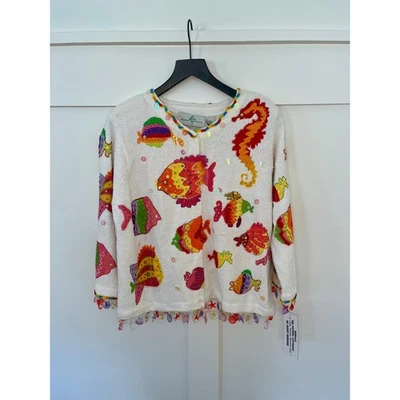 Design Options by Philip & Jane Gordon Fish Cardigan Size Large - Image 1 of 3