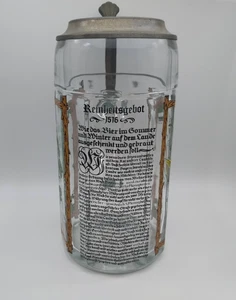 Oferta de pureza 1516 jarra de cerveza vaso, tapa de estaño 1L Austria Vintage - Imagen 1 de 9
