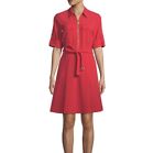Michael Michael Kors Women's Size Small Lock Zip Shirtdress, Red Belted Dress