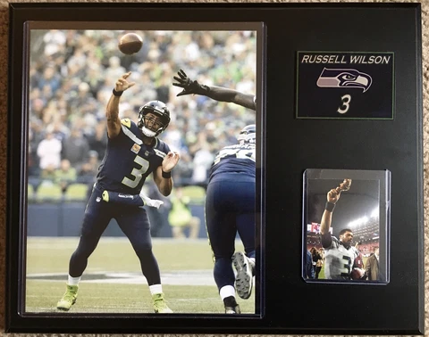 Russell Wilson Seattle Seahawks 12x15 Plaque 8x10 Photo Card And Logo Plate Cover