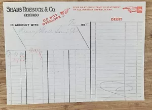 1908 Invoice Chicago Illinois Sears Roebuck Henry Hall Highland Hills New York - Picture 1 of 2