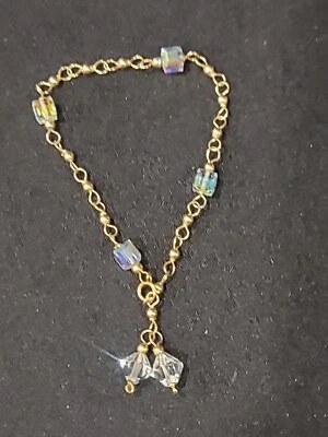 1/20 14k GF желтое золото заполненное цепочка браслет w/Swarovski бисер 7,5» длиной - Изображение 1 из 4