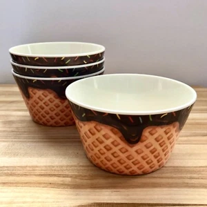 Hutzler 4 Sundae Waffle Cone Ice Cream Bowls Melamine - 2005 - Picture 1 of 5