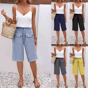 Womens Ladies Combat Chino Cargo Shorts Knee Length Holiday Drawstring Pants US - Picture 1 of 22