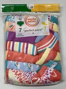 Wonder Nation Girls 7 Briefs 7 Sock Perfect Pairs Size 12 Panty Sock Size 4-10