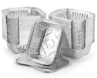 Foil Food Containers With Lids Aluminium Trays Non-Toxic Microwave Safe Takeaway - Image 1 of 4