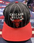 VTG Chicago Bulls Black Red Pinstripe Starter Snapback Hat Cap NBA 90's MJ