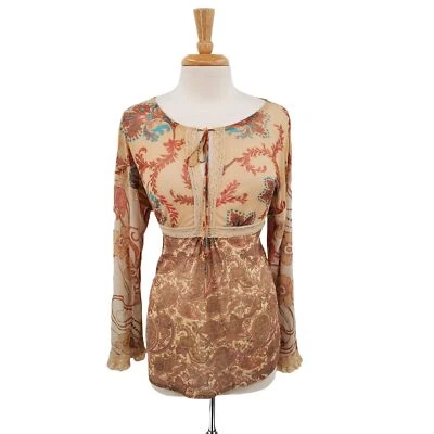 Express Womens Boho Floral Paisley Tunic Blouse Size M Long Wide Sleeve Peasant  - Image 1 of 4