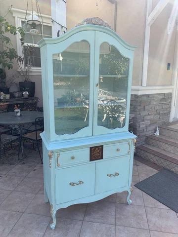 Antique Farmhouse Painted French Provincial Kitchen Cabinet Shabby Chic Cover