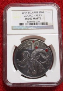 Belarus Zodiac Signs Aries Silver Coin NGC PF67 Antique Matte Finish Pop 1 - Picture 1 of 11