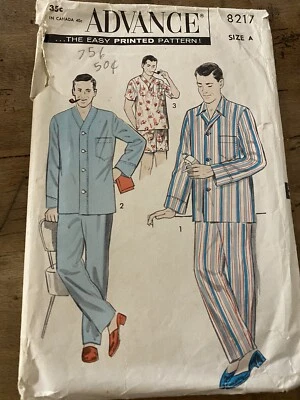 8217 ADVANCE VINTAGE Sewing Pattern Mens Size 34-36 Chest Pajamas - Image 1 of 2