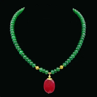 BAILYSBEADS fabelhafte Smaragd Halskette Kette mit Rubin Anhänger behandelt neu - Bild 1 von 4