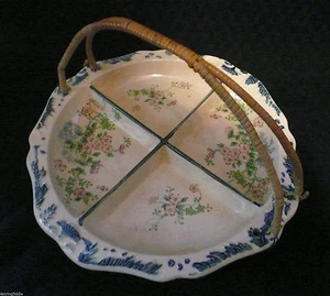 Vintage 4-teilige handbemalte Schale mit Drahtgeflechtgriff Japan um 1940 - Bild 1 von 6