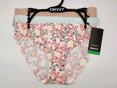 Paquete de 3 bragas DKNY para mujer M L XL logotipo corte láser beige azul blanco múltiples impresiones Foto 1 de 4