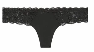Victorias Secret Dream Angels Black Thong Panties Size XS-S Silky Solid Panels - Picture 1 of 13