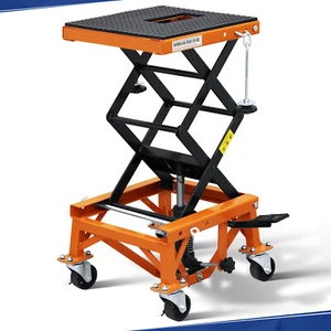 350lbs Hydraulic Motorcycle Lift Table 4 Wheels ATV Dirt Bike Scissor Jack Stand - Picture 1 of 8
