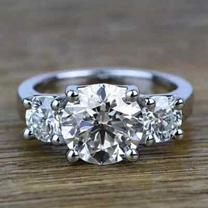 3Ct G/VS Lab Grown Diamond Three Stone Engagement Ring 14K White Gold Size 7.25 - Picture 1 of 8