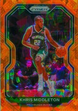 Khris Middleton 2020-21 Prizm Basketball Orange Cracked Ice Refractor Card #92