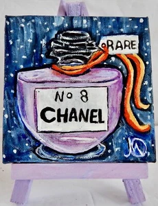 Acryl Gemälde auf Leinwand mit Staffelei CHANEL NR. 8 von Künstler Marilyn Oliveri 4"x4" - Bild 1 von 2