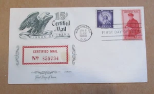 FIRST DAY COVER 1955 "15c CERTIFIED MAIL w/RECEIPT"WASHINGTON D.C." VF See Pics - Picture 1 of 2