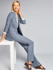 NEW Talbots Tailored Sharkskin Pant Suit One Button Jacket Barely Boot Pants 14 - Picture 1 of 24