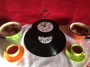 2 Tier cake stand -Vinyl - cupcake - Black & White Music Notes - Picture 1 of 2