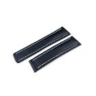 22 24mm Navy Flat Genuine Leather Strap Band fit BREITLING Watch Buckle Clasp