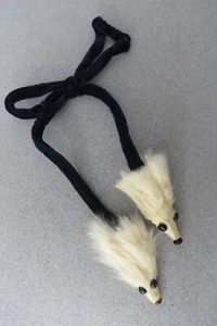 White Mink On Cord Pom Poms Blue Velvet Collar Accent Scarf Black Eyes Circa 50s - Picture 1 of 10