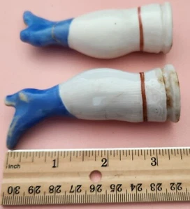 Vintage 3.5" Glazed China Legs w/ Blue Boots for China Head Doll -Repaired-It#39 - Picture 1 of 7
