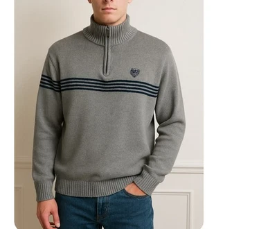 Chaps Mens Vintage 1/4 Zip Grey & Blue Cotton Pull Over Sweater Size M - Image 1 of 4