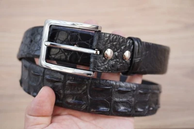 Black Genuine CROCO Hornback Leather Skin Men's Belt W 1.3" #N62 - Image 1 of 4