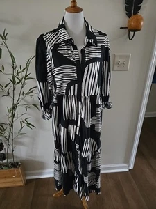 Grace+Karma Maxikleid Baumwolle schwarz-weiß Stufen Buttondown, L - Bild 1 von 6