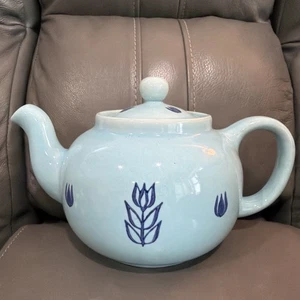 Vintage 1950 Teekanne blaue Keramik Rotkehlchen Ei handbemalt blaue Tulpe - Bild 1 von 9