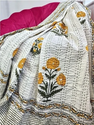 Colcha manta edredón Kantha de algodón tamaño king estampado floral indio Foto 1 de 4