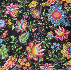 1 yd ARABESQUE #8221 Fabri-Quilt Bright Jacobean Floral Cotton Quilting Fabric - Picture 1 of 2