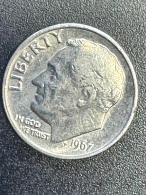 VINTAGE RARE  1967 Roosevelt Dime, Touching A,M C,A  no mint mark - Image 1 of 3