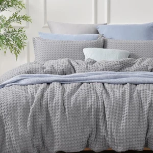Set Copripiumino 100% Cotone King Size, Tessuto Waffle Copripiumino con Cuscino S... - Foto 1 di 9