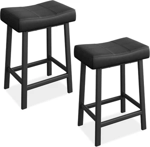 Bar Stools Set of 2, 24" Counter Height Upholstered Padded Barstools with Curved - Picture 1 of 7