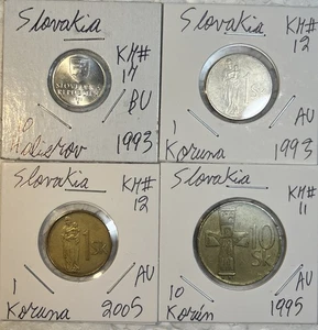 Lote de 4 monedas 1993-2005 Eslovaquia 10 Halierov y 1 y 10 Korun AU - Estado BU - Imagen 1 de 14