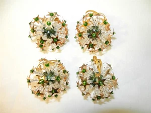 4 Gold & Deep Green Sequin Bead Push Pin Ornaments Cosmic Star 1970's 2.25" T334 - Foto 1 di 4