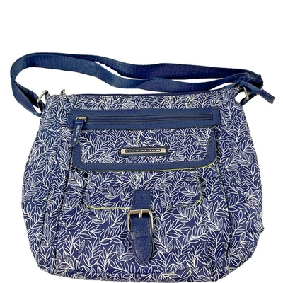 Lily Bloom Crossbody Bag Womens Blue White Leaf Print Adjustable Strap Eco Purse - Image 1 of 4