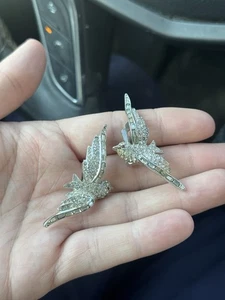 HALBE VINTAGE CLEAR & RED RHINESTONE FLYING BIRDS CLIP EARRINGS - Picture 1 of 6