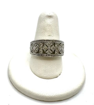 Anillo banda filigrana piedras preciosas transparentes de plata de ley talla 9,25 Foto 1 de 4